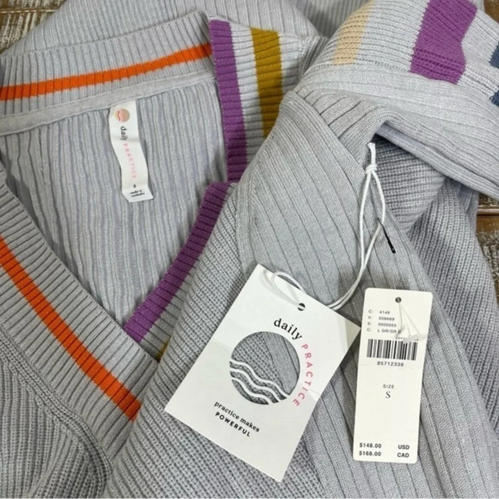 NWT Daily Practice Anthropologie Gray Stripe Sleeve Sweater Lounge Dress Large S
